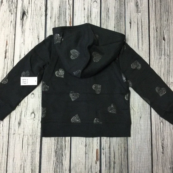 COPY - Gap Girls 2T and 3T Black Sparkle Heart Zip-up Hoodie Sweatshirt. NWT - Picture 3 of 5